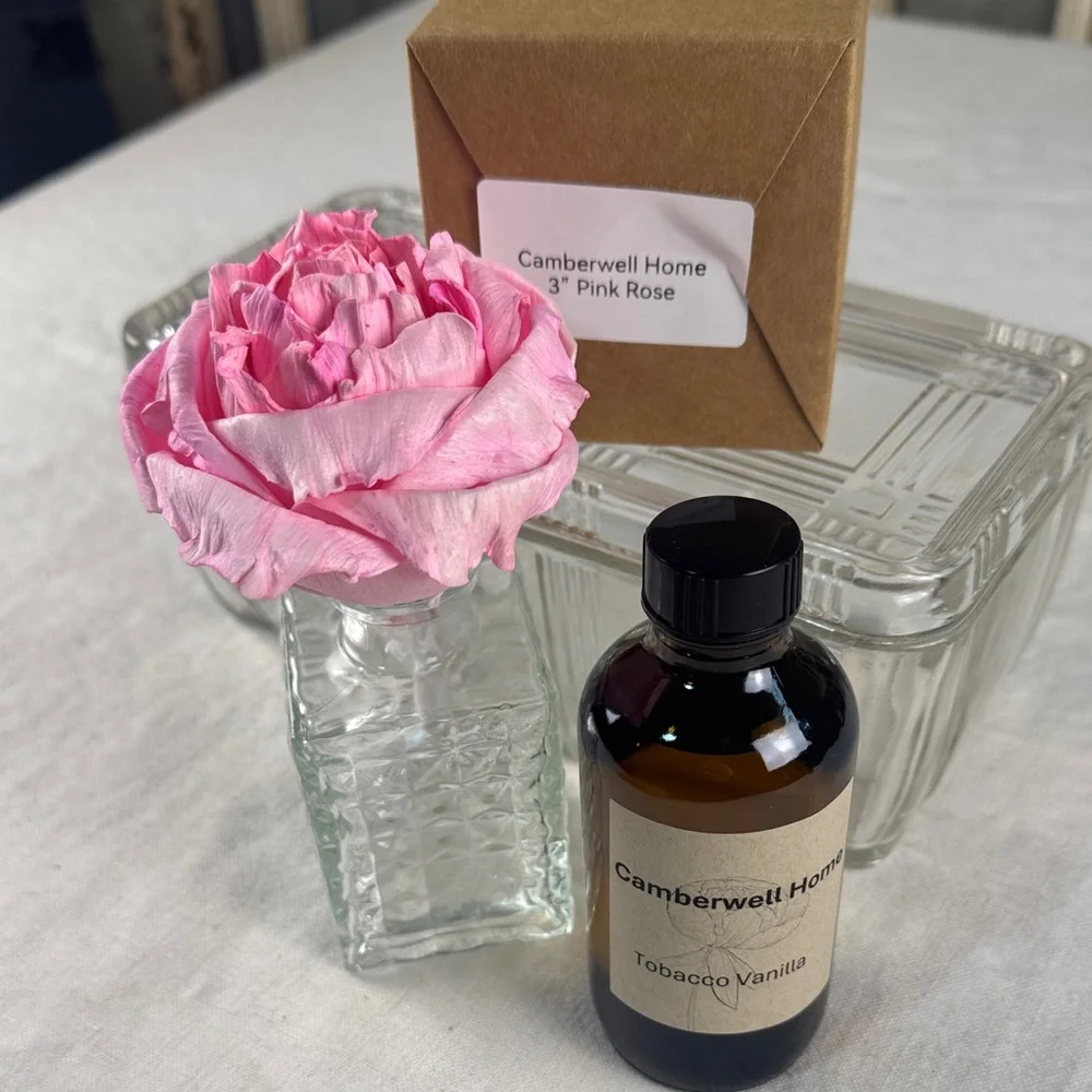 Camberwell Home Tobacco Vanilla Home Diffuser Set-Pink Flower Diffuser